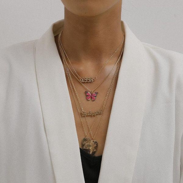 

chains letter necklace for women butterfly heart pendant punk accessories cool stuff european and american neck jewelry 2021, Silver