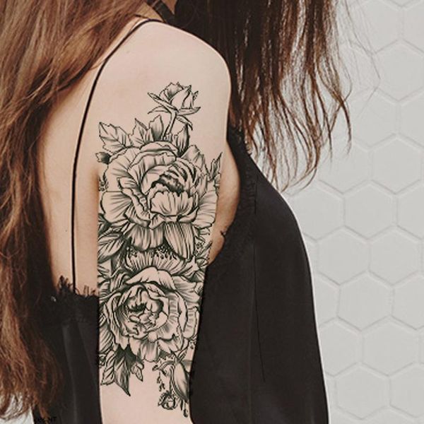 

temporary tattoos women girl tattoo sticker black full flower arm body art fake one-time decal