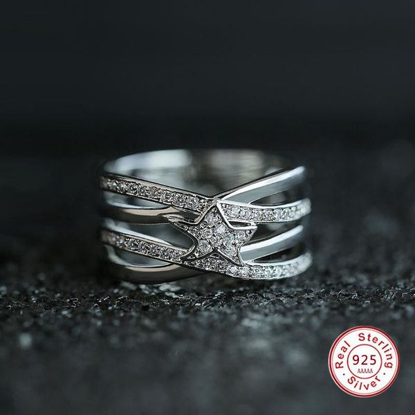 

wedding rings 925 sterling silver cross for women infinity fashion star cubic zircon anniversary jewelry bague femme, Slivery;golden