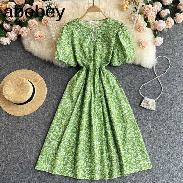 

women bohemian print beading dress puff sleeve o neck a line dresses summer boho casual holiday midi dress 210715, Black;gray