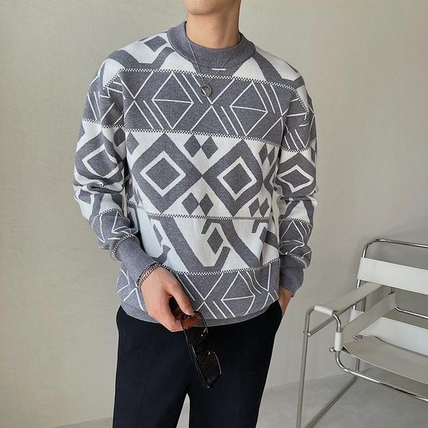 

men's sweaters man streetwear korean fashion vintage knitwear sweater autumn winter men diamond casual pullover, White;black