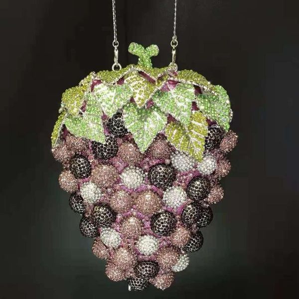 

evening bags designer green/purple grape rhinestone crystal clutch bag purse diamond female mini phone shoulder messenger handbags