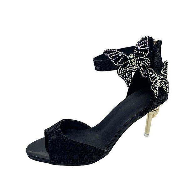 

dress shoes women peep toe high heels sandals pumps 2021 summer bow-knot crystal female fashion buckle casual, Black