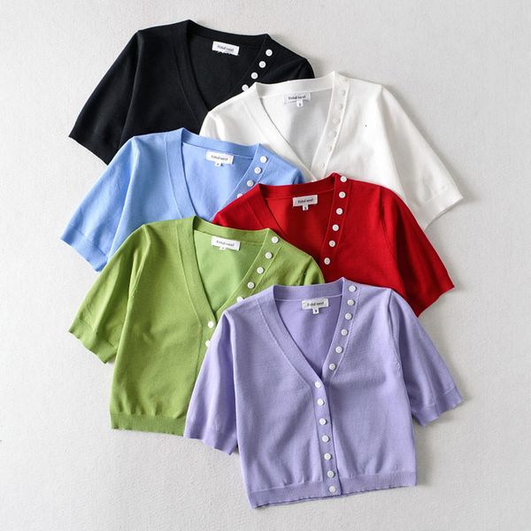 

women's sweaters slim high waist v neck single breasted knitted crop cardigans womens button short sleeved autumn orfd, White;black