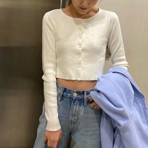 

women's knits & tees slim girls short sweater cardigan 2021 fashion ladies elegant button bomb knitted coats vintage female soft sweate, White
