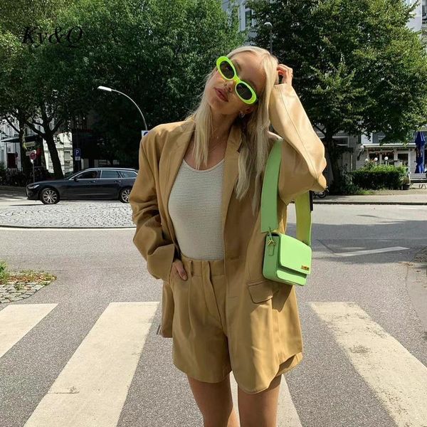 

women's tracksuits designer brand 2021 khaki pu leather suit protein environmental protection blazers coat loose shorts fashion 2-piece, Gray