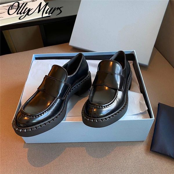 

dress shoes ollymurs spring and autumn women's single round toe thick-soled thick-heeled fashion casual, Black