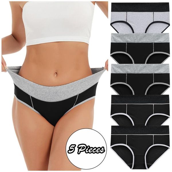 

yoga outfit high waist 5pcs/set cotton panties women patchwork briefs underwear knickers bikini underpants lingerie plus size m-5xl