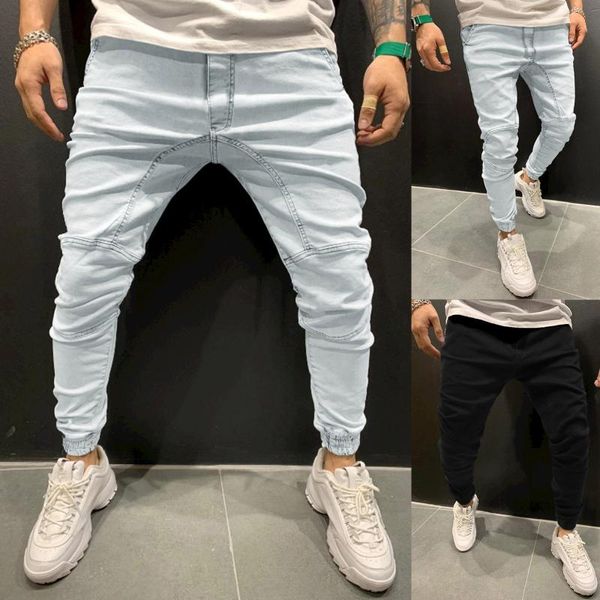 

men's jeans mens stretchy summer casual bodybuilding pocket denim sports full length pants cool designer brand skinny, Blue