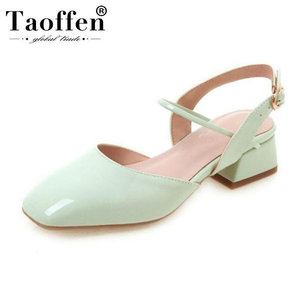 

taoffen color 2021 ladies sandals buckle square toe low heels work shoes woman female footwear size 32-43, Black