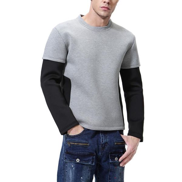 

men's hoodies & sweatshirts fashion cotton pullover long sleeve fake two-piece stitching mens, Black