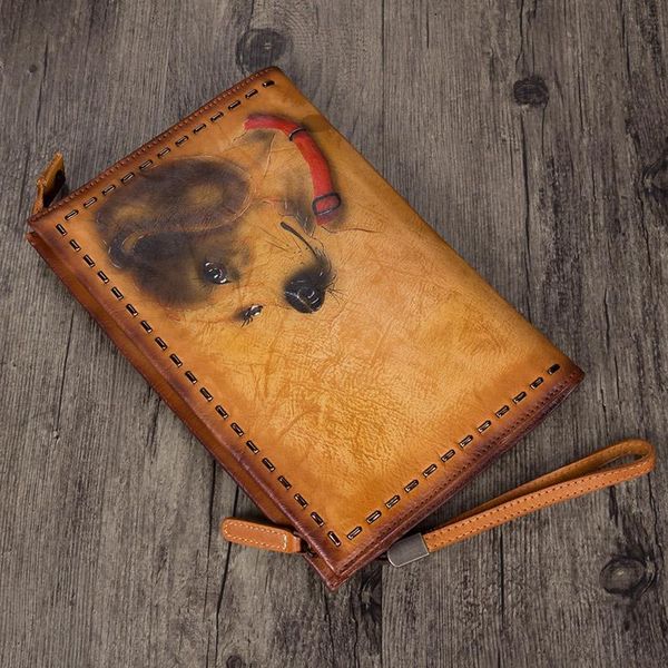 

wallet retro cowhide handmade leather bag men's clutch men wallets, Red;black