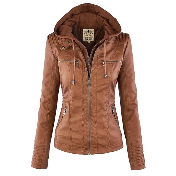 

gothic faux leather jacket women khaki winter motorcycle hoodies outerwear pu basic coat 211118, Black
