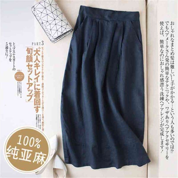 

pure linen skirt summer japanese literary wind loose bohemian skirts women ethnic vintage harajuku mori girl k1508, Black