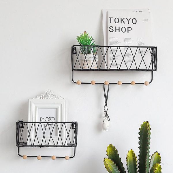 

hooks & rails home decoration rack wall mount storage shelf key hook wrought iron grid