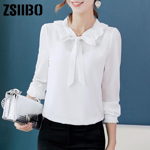 

blouse spring summer fashion leisure chiffon shirt bow office ladies pink white women long sleeve shirts women's blouses &