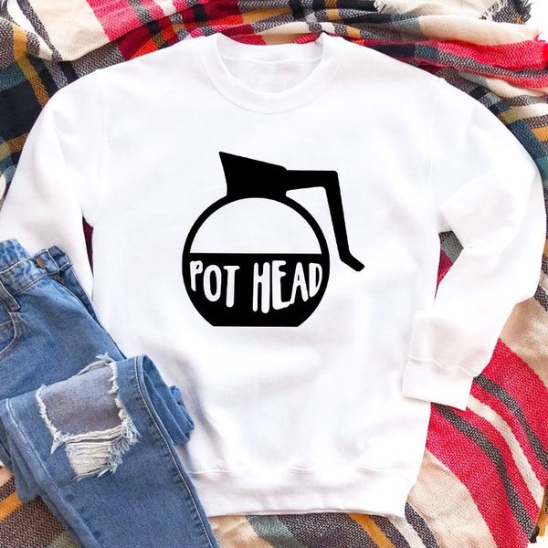 

pot head coffee pun sweatshirt funny women long sleeve but first graphic pullovers streetwear women's hoodies & sweatshirts, Black