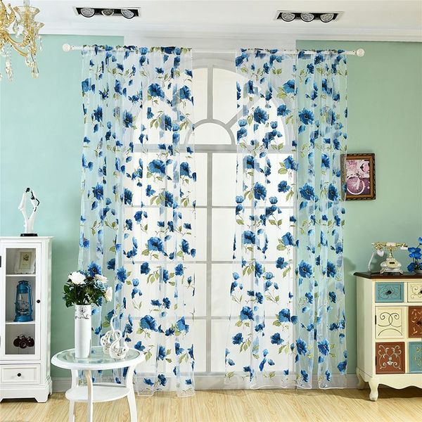 

floral sheer curtains for living room bedroom colorful voile tulles blinds kitchen window treatments panel drapes curtain &