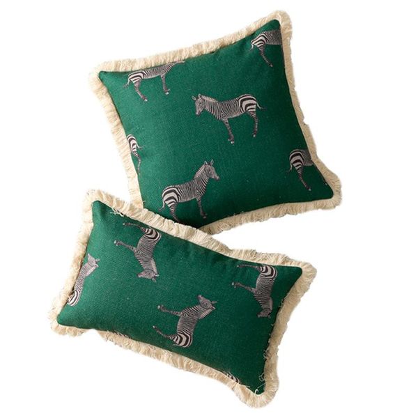

cushion/decorative pillow dunxdeco green cushion cover couch decorative case vintage zebra print tassel sofa chair coussin