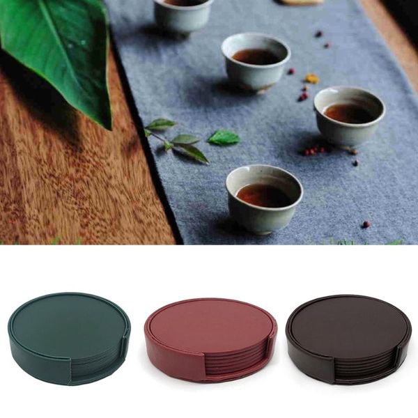 

mats & pads 6pcs pu leather marble drink coffee cup mat easy to clean placemats round tea pad table holder