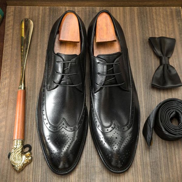

dress shoes hanmce derby men luxury handmade genuine leather, Black