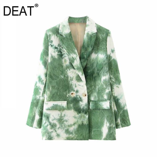 

[deat] women tie-dye hit color double breasted blazer lapel long sleeve loose jacket fashion spring autumn 13t388 210527, White;black