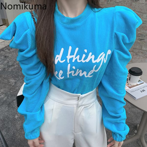 

nomikuma half turtleneck women knitted pullover korean letters sweater causal puff long sleeve autumn winter knitwear 6d614 210427, White;black