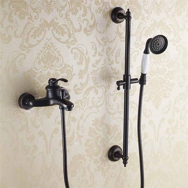 

bathroom black shower set wall mounted mixer tap faucet 3-functions handheld valve solid brass kit sets