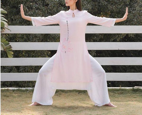 

women's tracksuits cotton&linen women spring&summer yoga suit lay meditation uniforms tai chi martial arts clothing, Gray