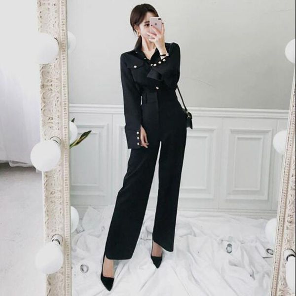 

women's tracksuits 2 piece set 2021 spring women black full sleeve turn-down collar ol suit vintage office and length pants two, Gray