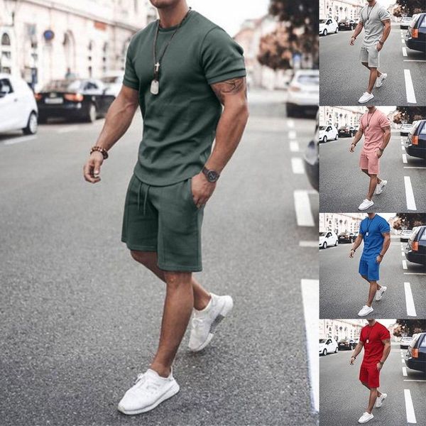 

men's tracksuits 2021 men summer tracksuit short sleeve t-shirt loose pants suit solid color two piece set lounge clothing, Gray