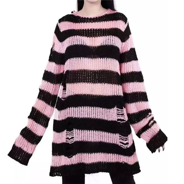 

women's sweaters xingqing stripe print knitted sweater oversized long sleeve pullover women winter loose streetwear sueter mujer, White;black