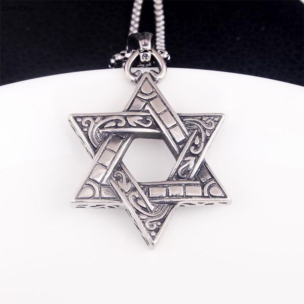 

pendant necklaces arrival vintage six-pointed star david retro stainless steel punk street style men jewelry, Silver
