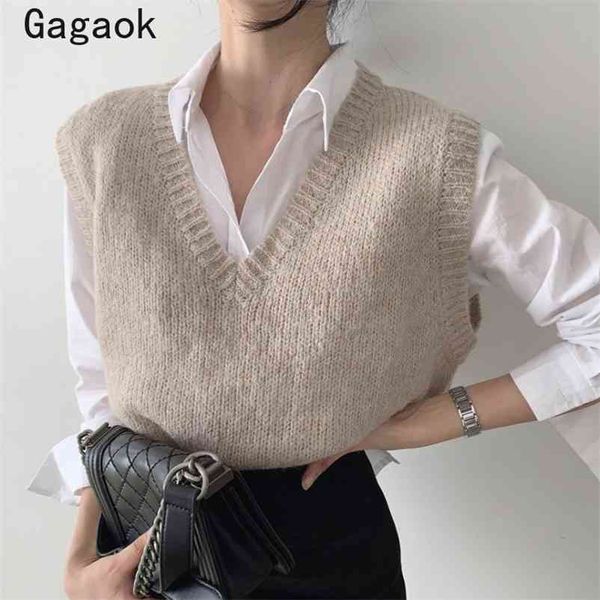 

office lady fashion women vest spring autumn solid v-neck sleeveless casual loose simple chic wild vests 210531, Black;white