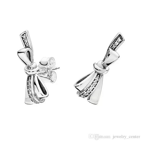 Gioielli firmati Orecchini in argento 925 a forma di cuore Orecchini a bottone Pandora Brillanti Archi Orecchini a bottone Scatola originale Orecchini d'amore Stile europeo Murano