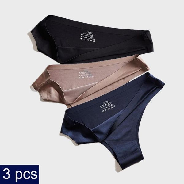 

women's panties 3pcs/lot women underwear sports seamless thong female lingerie t-back g-string woman brief soft ice silk intimates, Black;pink