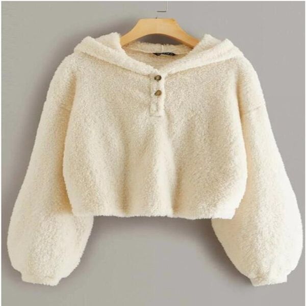 

children's wool hoodie 4y-12y loose button casual fashion long-sleeved top, Black