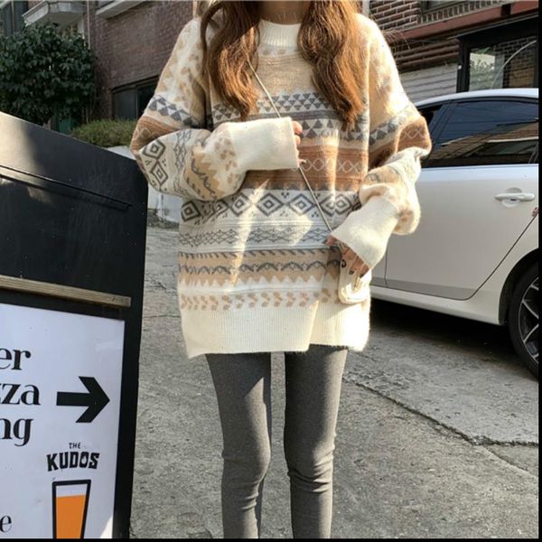 

women sweaters sweater loose casual print korean lady winter pullovers drop high quality, White;black