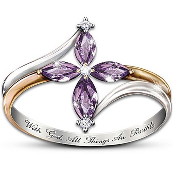 

weixu inlaid purple horse eye zircon two-color ring finger plated, Silver