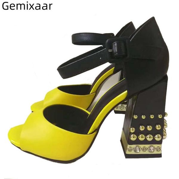 

drill rhinestone chunky heel summer shoes woman open toe ankle strap cover heels genuine leather gladiator sandals women, Black