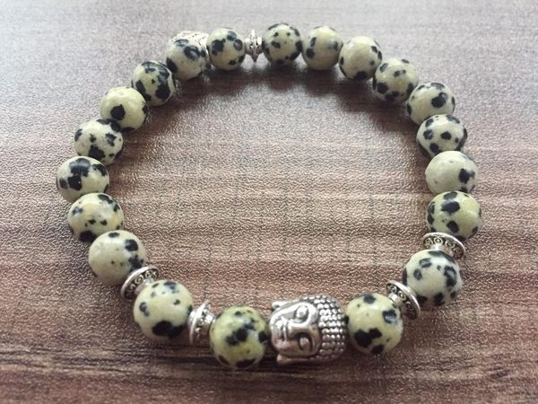 

charm bracelets 8mm natural stone dalmatian jaspers bracelet love pendant buddha yoga prayer mala beads, Golden;silver