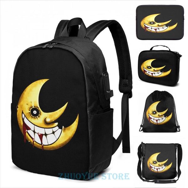 

backpack funny graphic print soul eater --- moon usb charge men school bags women bag travel laptop