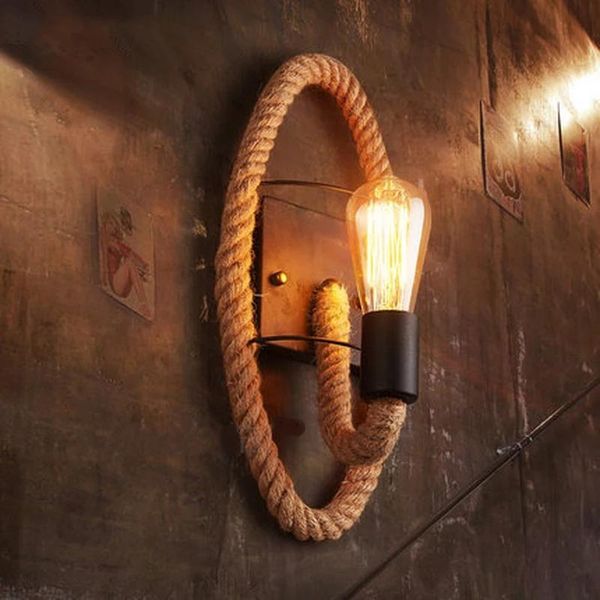 

american retro round rope loft e27 edison bulb wall light aisle balcony stairs bar coffee shop corridor wandlamp lamp