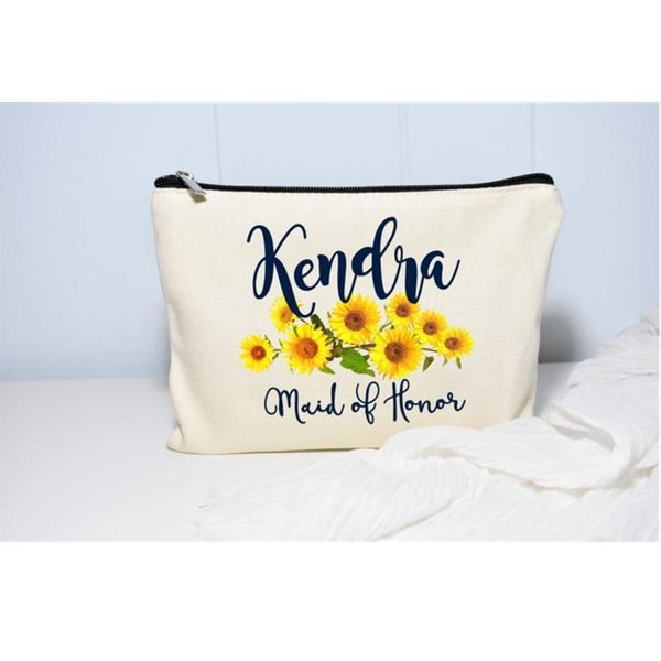 

cosmetic bags & cases sunflower make up bag customize floral bridesmaid makeup wedding proposal gift maid of honor bride toiletry