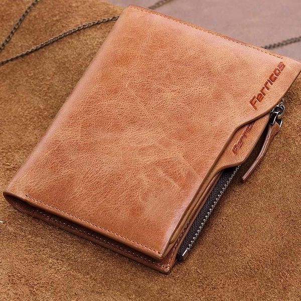 

wallets quality real leather men short zipper wallet bifold cowhide mens vintage style purse male large capacity bank card holder, Red;black