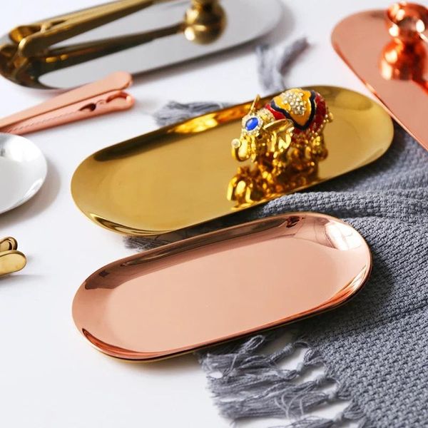 

kitchen storage & organization nordic colorful metal tray luxurious gold oval dotted fruit plate small items jewelry display mirror home dec