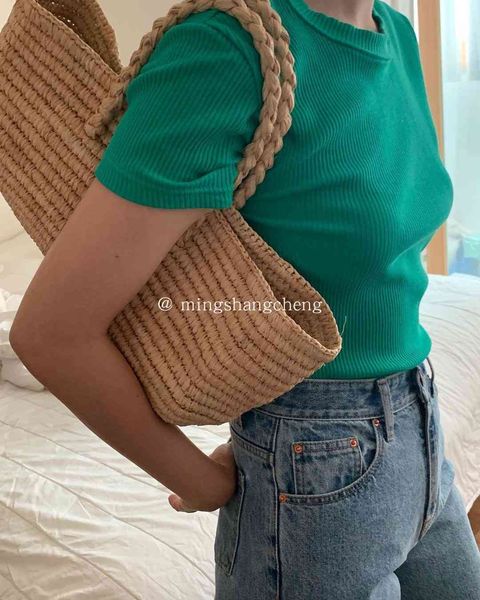 

new raffia handbag natural rattan hand basket woven straw shoulder women summer travel beach bag fashion c0508