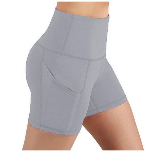 

lady solid pocket high-waist hip stretch underpants fitness running sports shorts leggings women for yoga outfit
