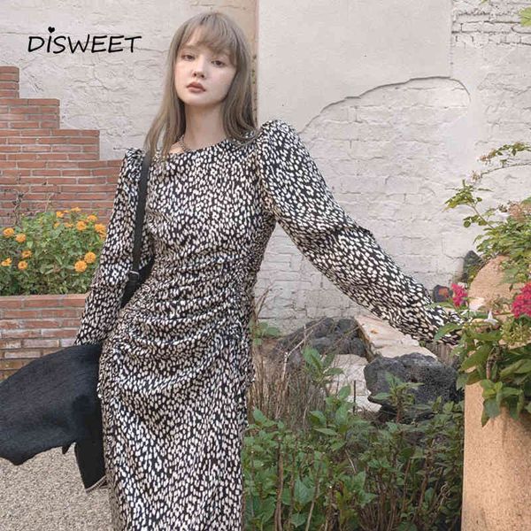 

dresses leopard o-neck woman fashion long sleeve high waist drawstring women simple spring print slim es women's, Black;gray