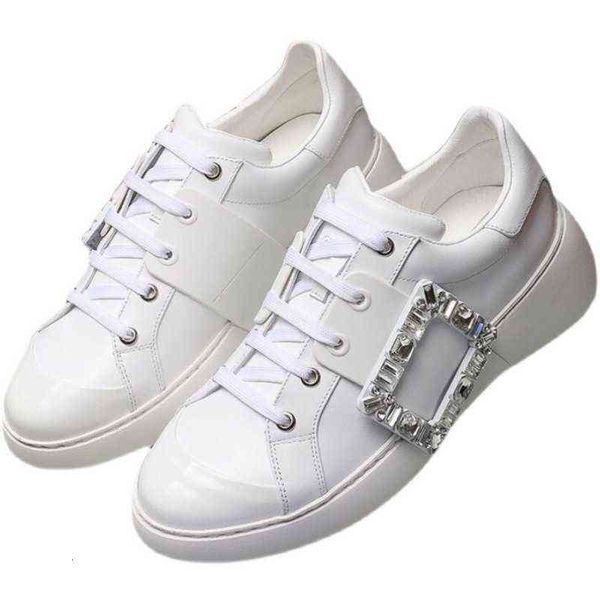 

women's formal shoes rv square small white flat sports 2021 new lace up thick bottom increased drill buckle casual shoes, Black